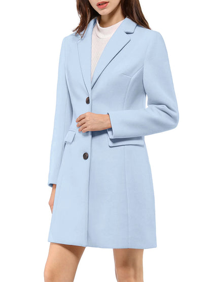 Women'S Long Coat Notched Lapel Long Sleeves Single Breasted Winter Coats L Blue