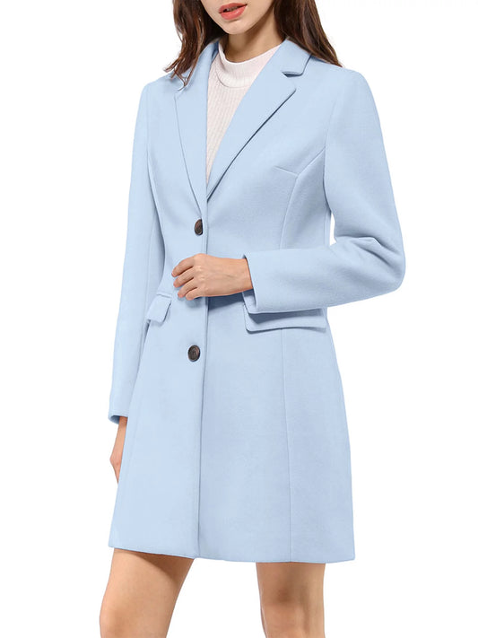 Women'S Long Coat Notched Lapel Long Sleeves Single Breasted Winter Coats L Blue