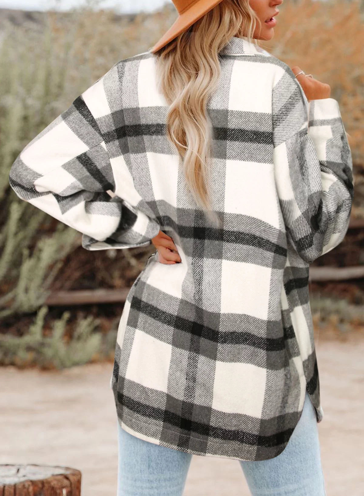 Women'S Shacket Plaid Jacket Button down Coats Long Sleeve Shirts Blouses Outwear Tops with Pockets