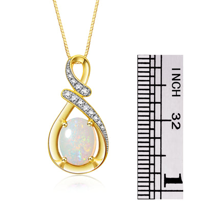 Necklace Yellow Gold Plated Silver Designer Necklace Gemstone & Diamonds Pendant 18" Chain 9X7MM Opal OCTOBER October Birthstone Womens Jewelry Silver Necklace