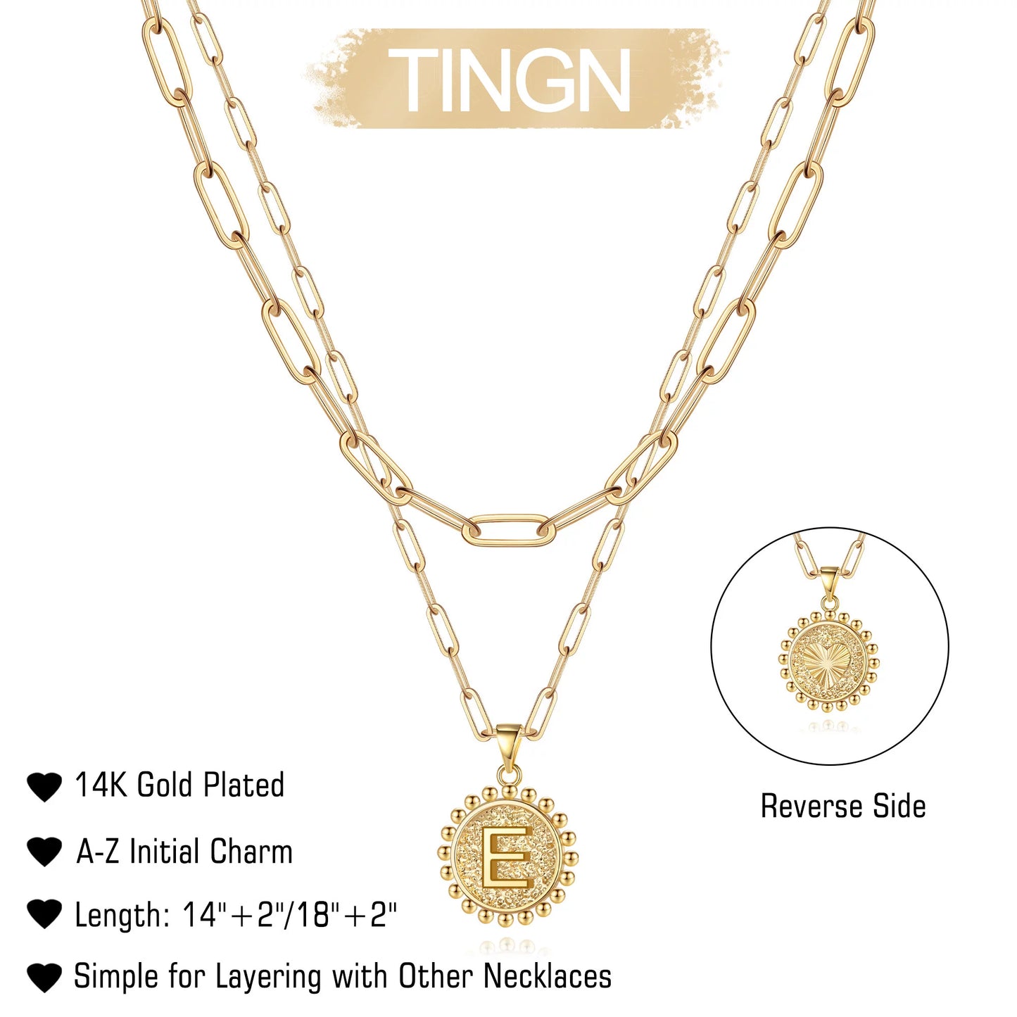 Tingn Women’S Gold Plated Dainty Layering Paperclip Link Chain Necklace