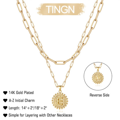 Tingn Women’S Gold Plated Dainty Layering Paperclip Link Chain Necklace