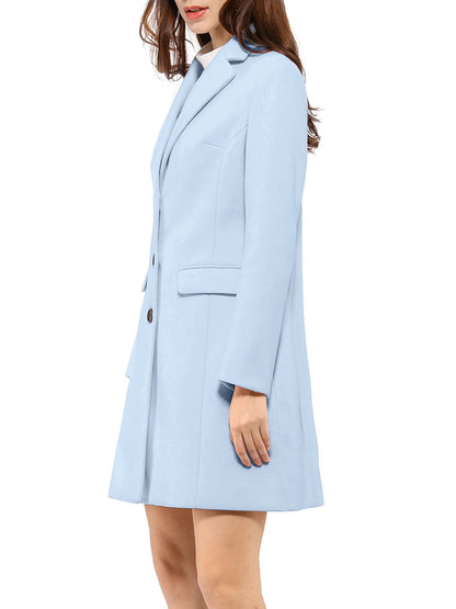 Women'S Long Coat Notched Lapel Long Sleeves Single Breasted Winter Coats L Blue